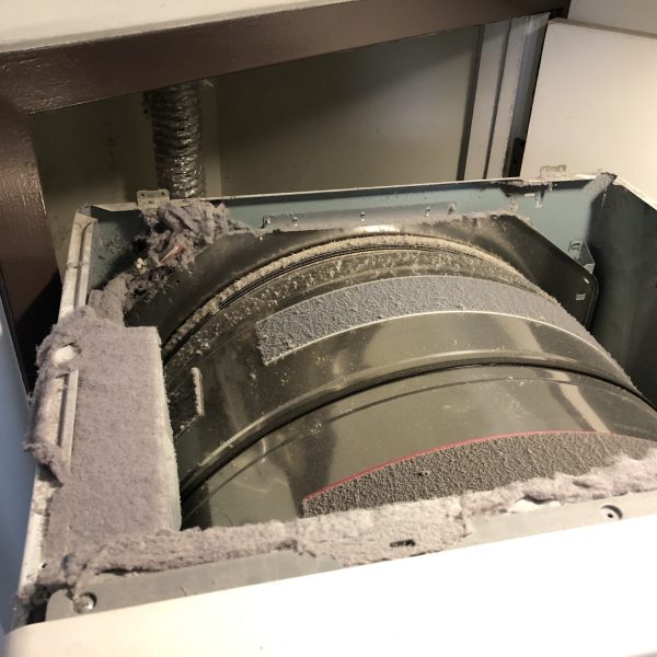 Gas dryer with lint buildup.