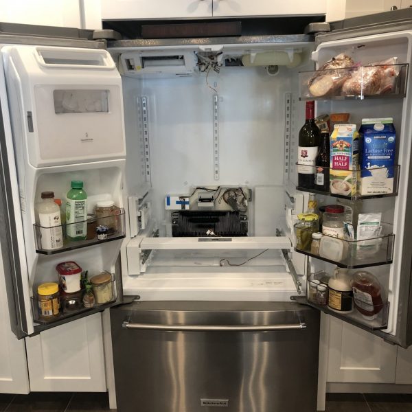 KitchenAid refrigerator that needs repairs.