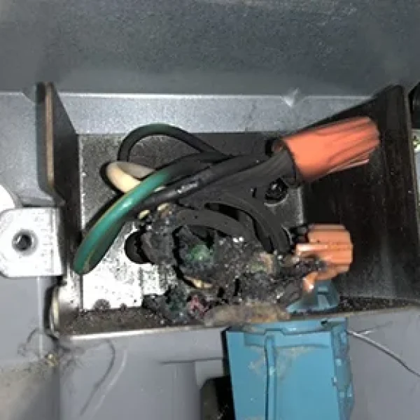 Burnt electrical wires box